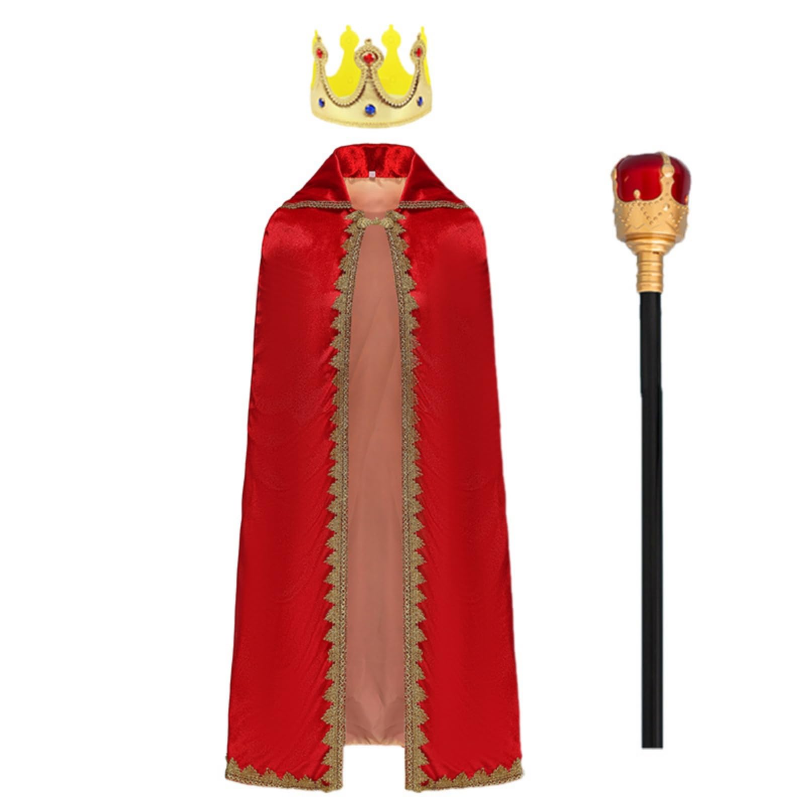 Mantello Bambini Spettacolo Mantello Costume Cappa Coroncina Regale con Bordi Dorati in Poliestere Leggero Apertura Frontale Collo Alto Adatto per