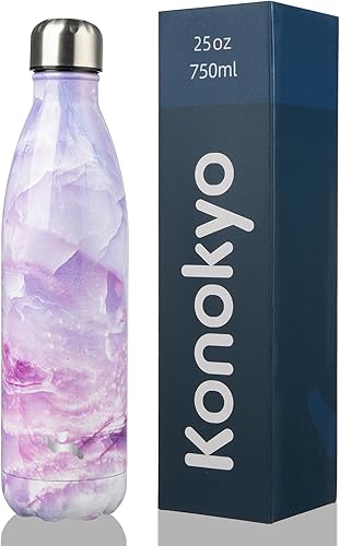 Botella de agua 25 oz, termo de metal Vacumm con aislamiento de doble pared de acero inoxidable para viajes deportivos, color mármoldawn