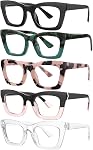 Reading Glasses for Women Blue Light Blocking Glasses Filter UV Square Readers Glasses for Men and Women 5 Pack