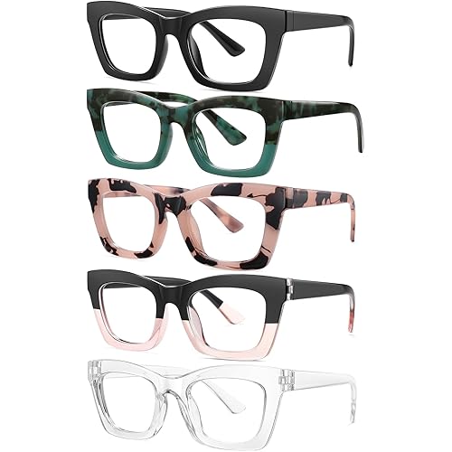 ZEHEXA Reading Glasses for Women Blue Light Blocking Glasses Filter UV Square Readers Glasses for Men and Women 5 Pack