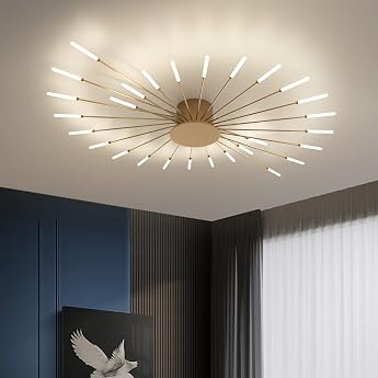 Modern LED Ceiling Light 28 Heads Gold Flush Mount Ceiling Light Acrylic Lampshade Chandelier for Nursery Bedroom Living Room 4000K Neutral Flower Shape Light [Energy Class F]