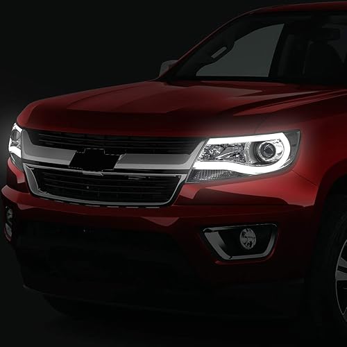 Miniatura 7 de Auto Dynasty Par LED DRL U-Strip carcasa cromada proyector de esquina transparente faros faros compatibles con Chevy Colorado 15-20