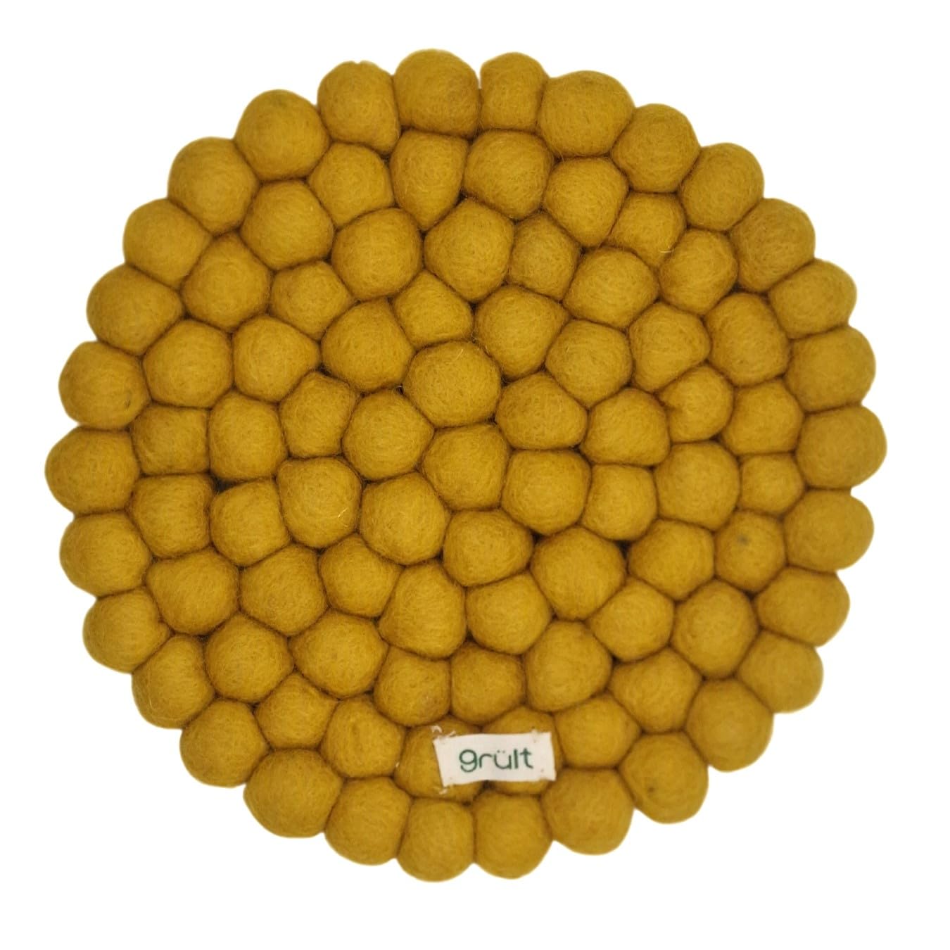 Grült Home Trivet - Felt Trivet for Cups, Pots, Pans and Cups, Hand-Felted in Nepal (Yellow, Circle 20 cm)