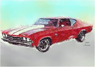 1969 Chevelle SS Muscle Car Digital Painting Fine Art All Occasion Greeting Card. (Blank Inside)