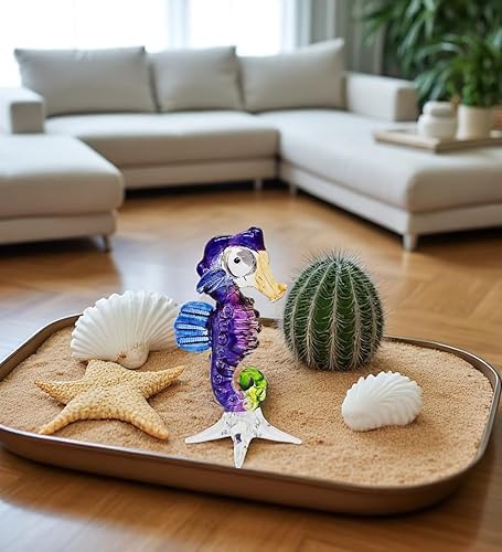Miniatura 4 de ChangThai Design Pequeña figura de caballito de mar morado de 3 pulgadas de alto, animal de vidrio soplado a mano en miniatura multicolor, caballo