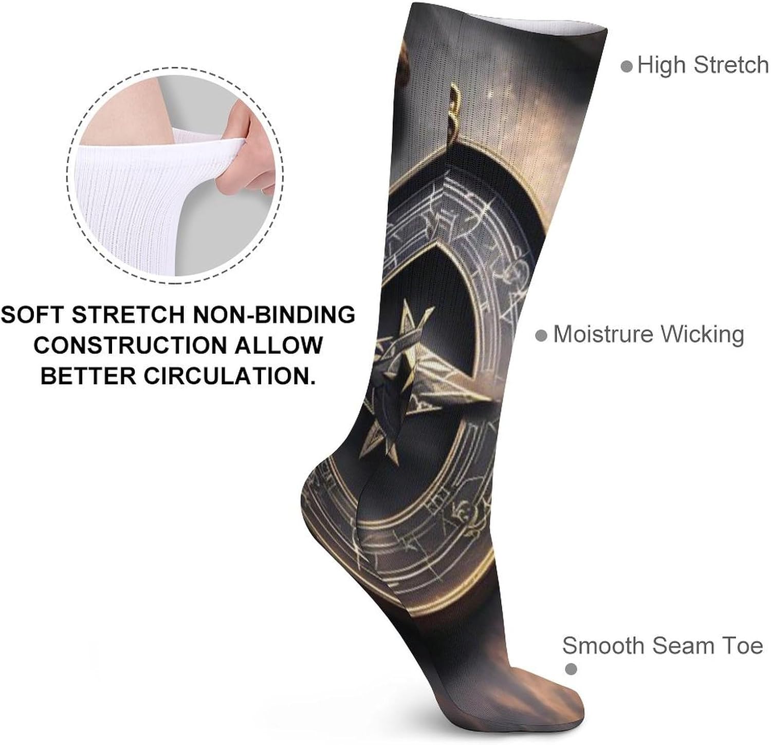 Magical Design Norse Runes Compass Knee High Socks Cozy Knee High Socks Soft Mid-Length Sock for All Seasons Daily Wear Adult