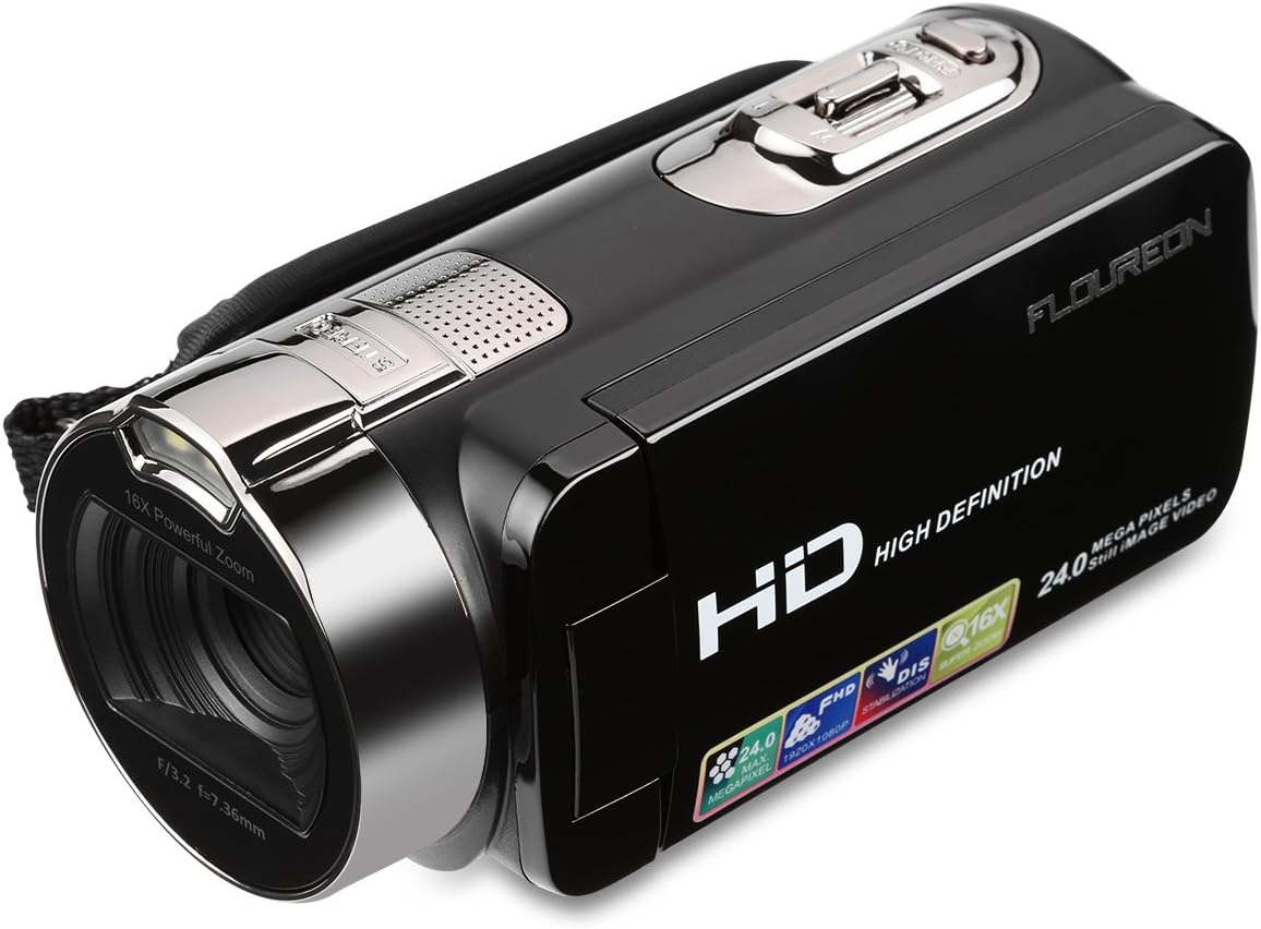 FLOUREON HD 1080P Camcorder Digital Video Camera DV 2.7 TFT LCD Screen 16x Zoom 270 Degrees Rotation for Sport /Youtube/Short Films Video Recording Black