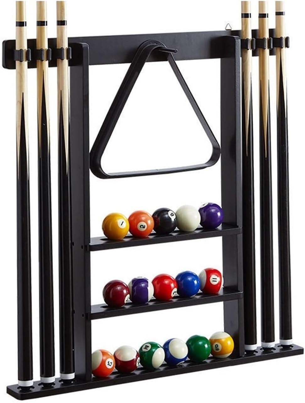 Elegant Wall-Mounted Pool Cue Rack - Solid Wood Billiard Stick Holder for 6 Cues, Space-Saving Design Perfect for Game Rooms, Bars, and Billiard Enthusiasts