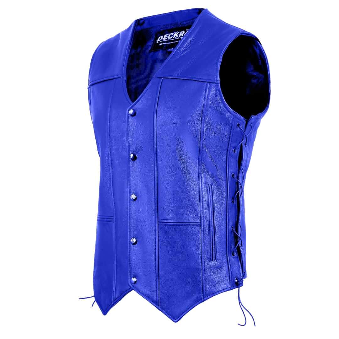 Deckra Classic Men's Genuine Leather Vest - Timeless Style Laceup Motorcycle Riding Biker Vest Club Sleeveless