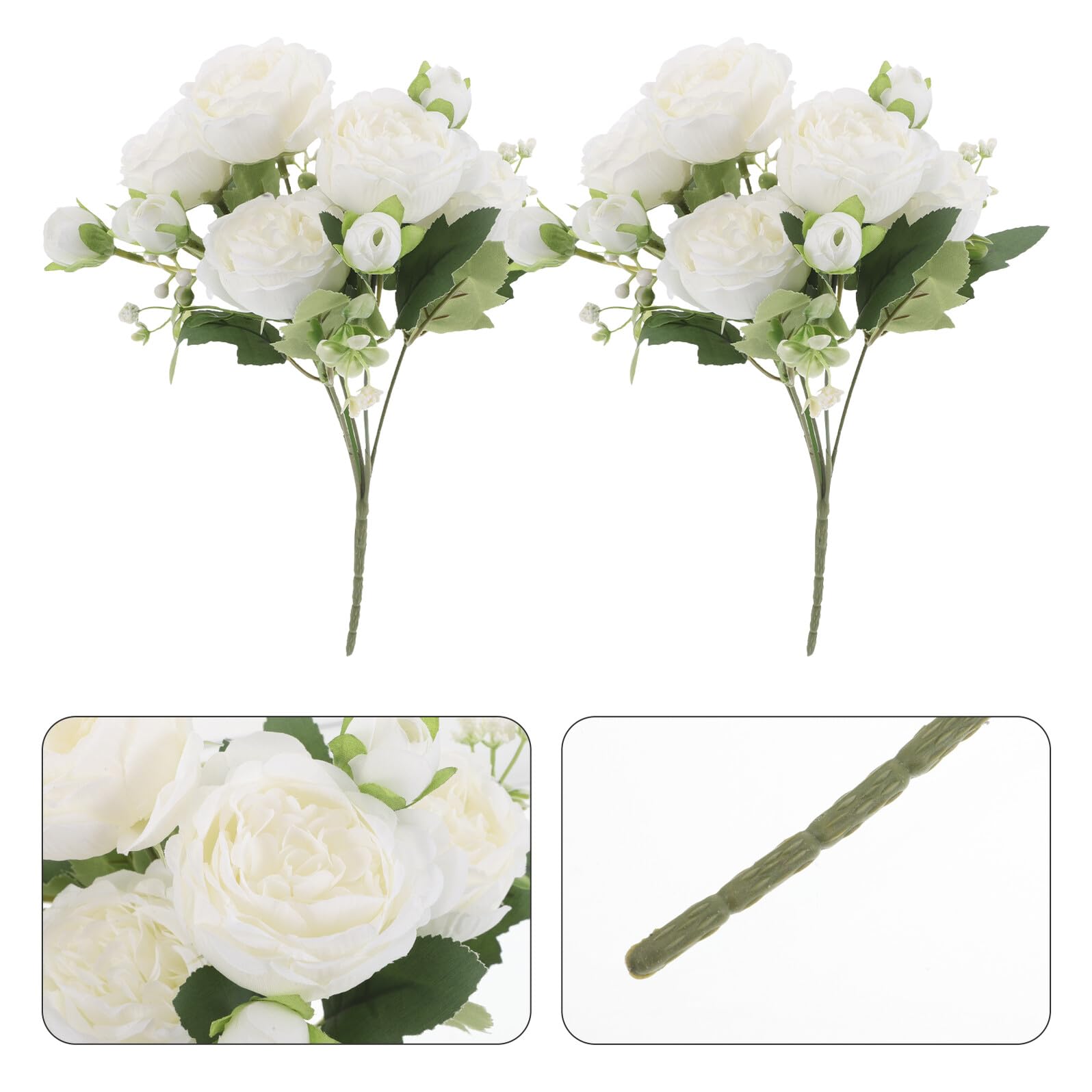 10 Künstliche Pfingstrosenstrauß aus Seide Realistische Künstliche Blumen mit Stielen Weiß für Hochzeitsdekoration Tisch und Wohnraumschmuck