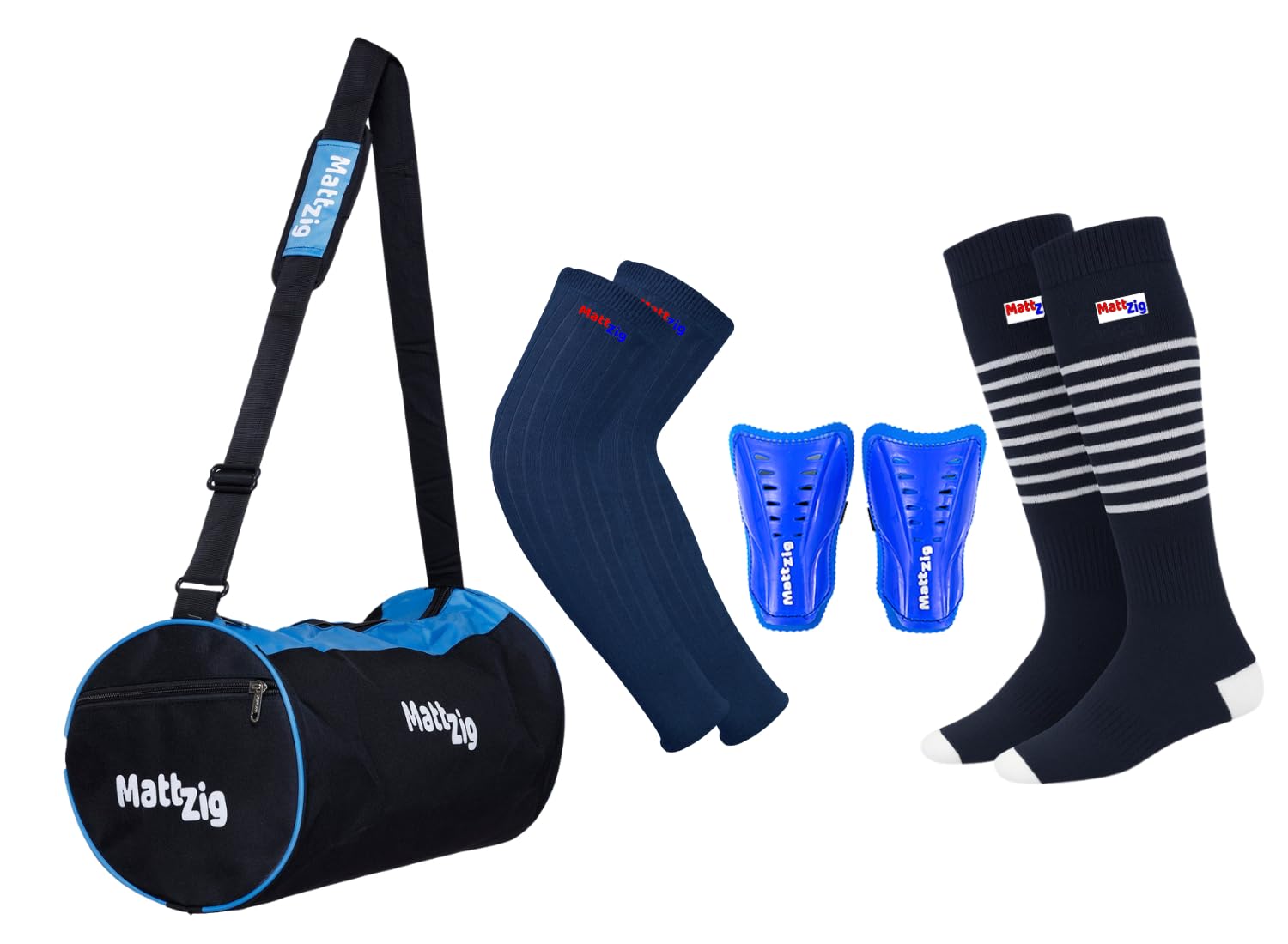 Victory Strip Football Kit (20L Kit Bag, Football Socks, Shin Guard & Arm Sleeve)