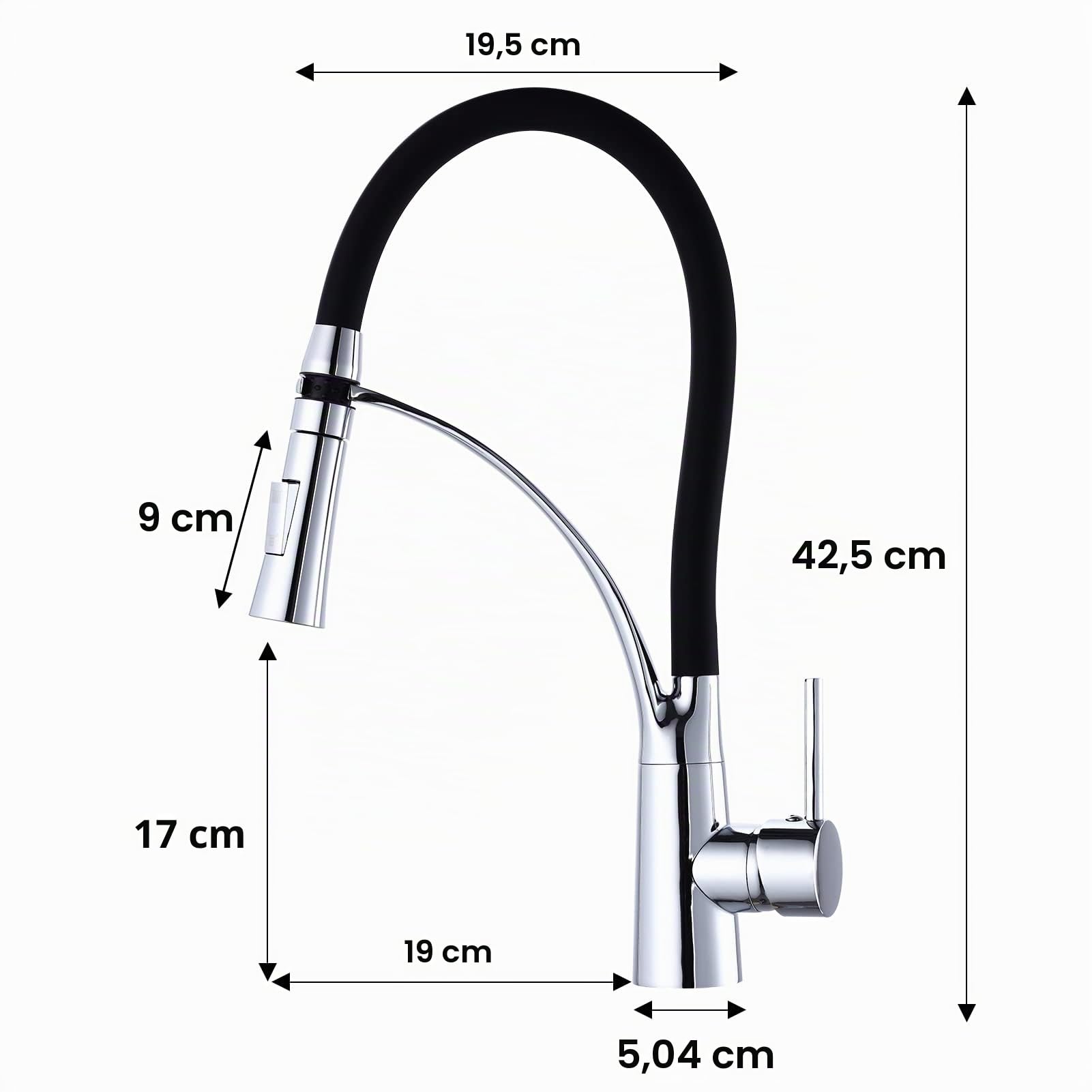Achelous Grifo de Cocina con 2 Modos de Chorro Grifos de Fregadero con Manguera Flexible de Silicona Mezclador Monomando con Soporte Caño para Agua Fria y Caliente Negro Cromo