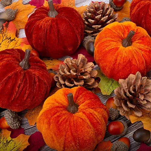 12 Pcs Artificial Pumpkins Velvet Pumpkins with Assorted Sizes Fall Harvest Halloween Decorations Holiday Table Decor Farmhouse Decorations for Home4