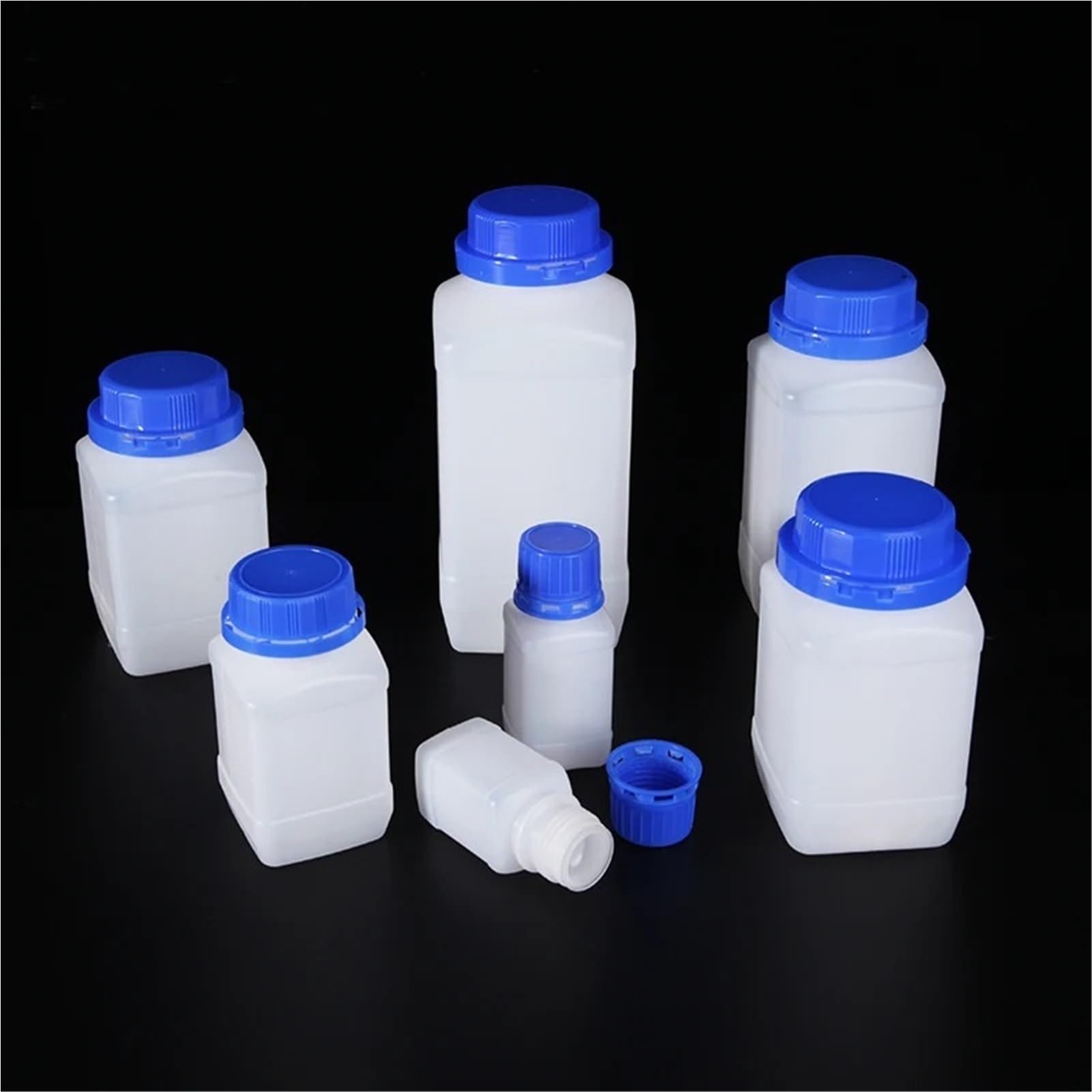 Flacon de réactif de Laboratoire, Flacon de réactif carré en Plastique à Bouchon Bleu Svample Vial(500mL 6 Pieces)