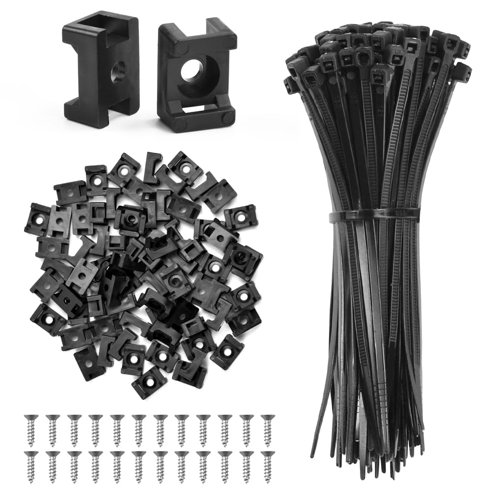 200 Stück Kabelbinder-Basen + Schrauben – Aus Nylon, Für Kabel Bis 0,5 Cm Breite, Kabelmanagement Für Wand, Schreibtisch & Bodenleiste