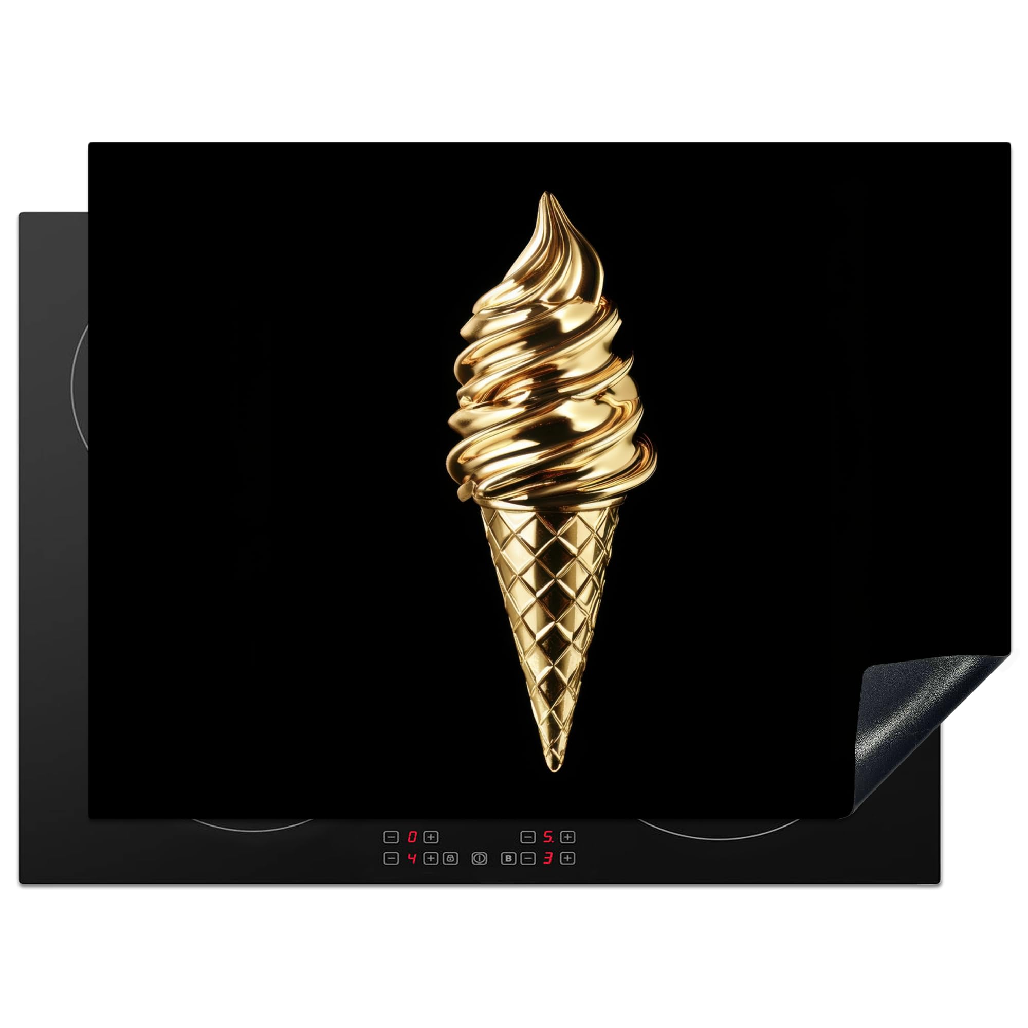KitchenYeah© Induction Hob Protector Mat 20.5"x28" / 71x52 cm Stove Cap Top Cover Kitchen Cooker Covers for Electric Hobs Vinyl Ice Cream - Gold - Black - Food