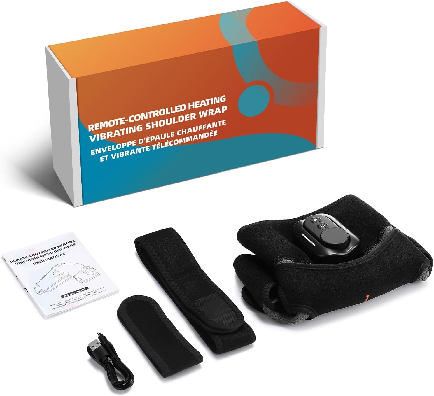 Cordless Shoulder Heating Pad with Massage for Frozen Shoulder Rotator Cuff Pain Relief,5000amh Battery Powered Detachable Controller Heated Massage with 5 Heats &Vibrations