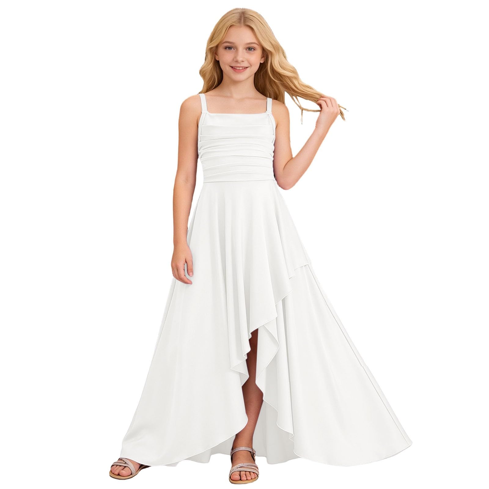Generisch Mädchen Partykleid mit gestuftem Rüschenrock trägerlosem gekreuztem Oberteil für Festliche Anlässe Geburtstagsfeiern sommerliche Tüllschichten Elegante Kindermode