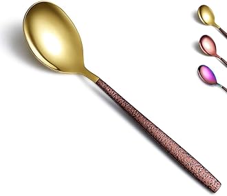 Berglander Dinner Spoon Set Of 4 With Moon Surface Handle And Shiny Gold Head, Stainless Steel Spoons Silverware Set Dishwasher Safe