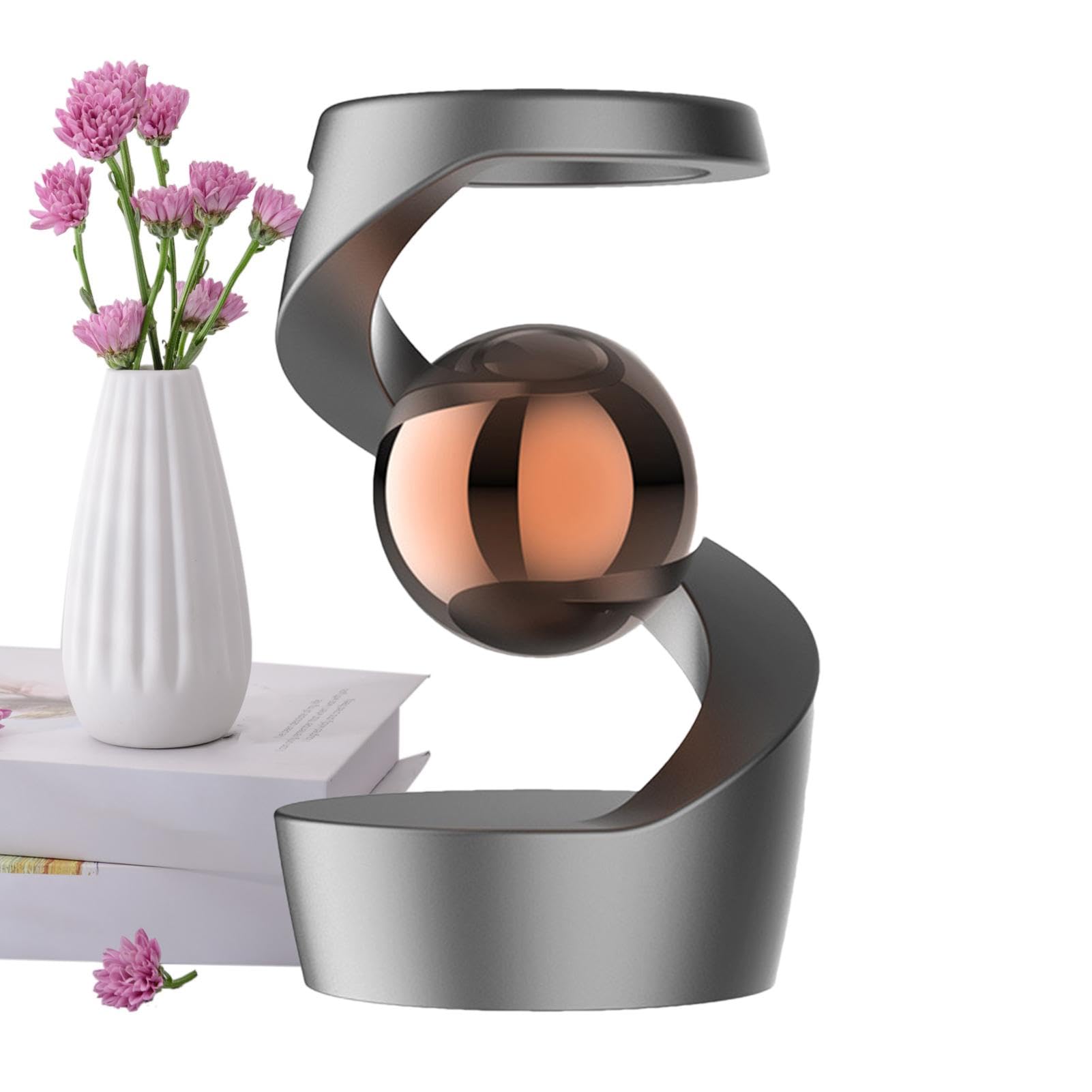 Generic Gravity-Defying Kinetic Desk Toy, Desktop Suspended Gyroscope, Optical Illusion Stress Relief Sculpture, Gray (Rose Gold Beads),
