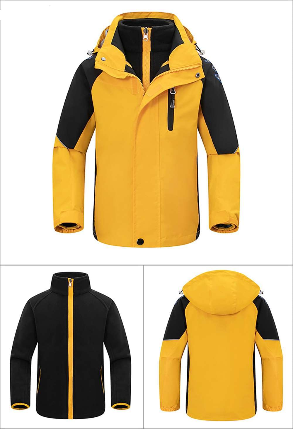 Echinodon Giacca impermeabile per bambini 3 in 1 con cappuccio staccabile per esterni antivento cappotto interno in pile capispalla per bambini