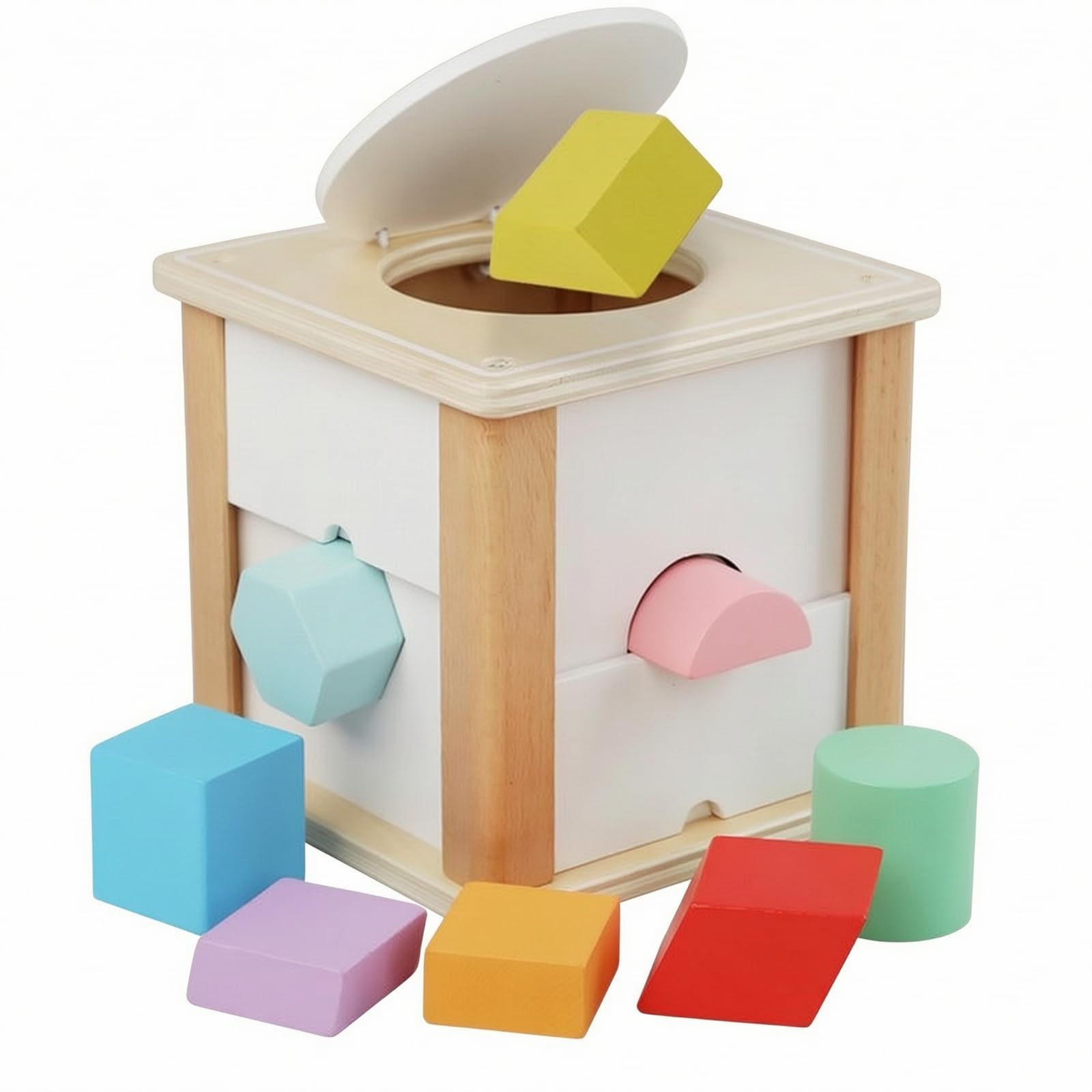 Cubo con Blocchi Colorati | Bordi Arrotondati e Levigati, Cubo Classificatore di Forme, Sicuro, per Casa, Asilo, Scuola Dell'infanzia