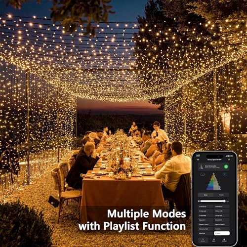 Image of Brizled Smart String Lights, 65.61ft 200 LED Christmas Lights with APP & Voice Control, WiFi Christmas Fairy Light Warm White Music Sync Xmas Tree Lighting Green Wire for Home Xmas Tree Party Decor