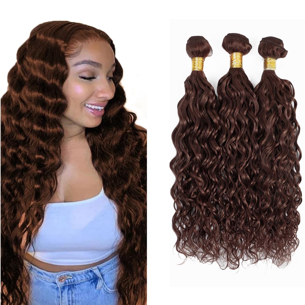 Creuost Human Hair Bundles #4 Chocolate Brown Deep Wave Weave 3 Bundles Total 300g Unprocessed Glueless Virgin Double Weft Human Hair Extension 22 24 26 Inch