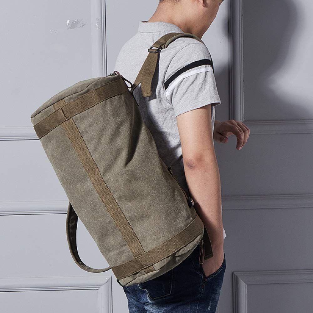 Stylish Large Capacity Canvas Duffle Backpack Army Bucket Bag Outdoor Sports Fitness Bag Travel Sports Rucksack With Separate Shoe Compartment-OD