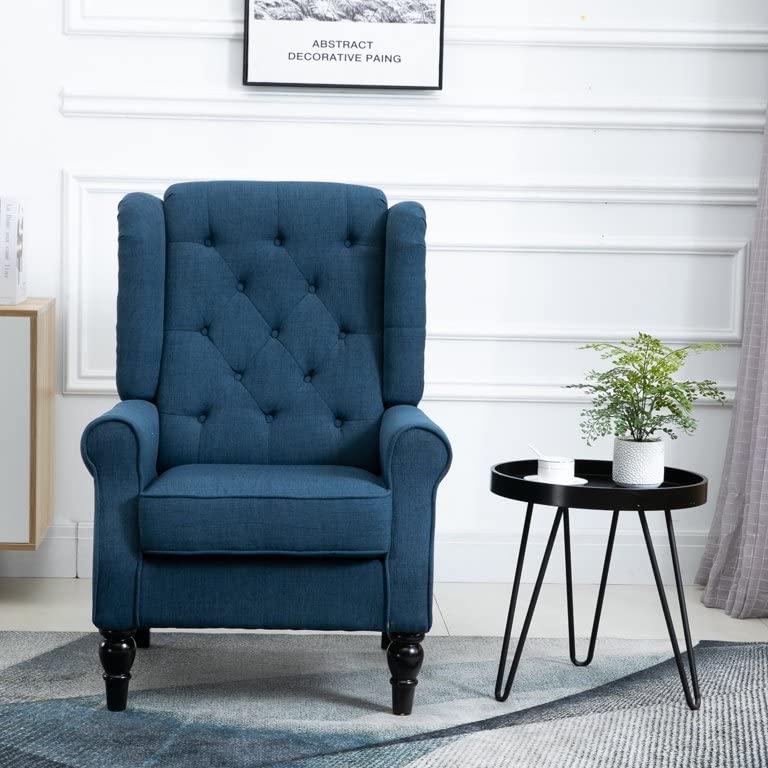 WOODSTER Elaine 1 Seater Sofa Boss Wing Chair High Back for Hallway, Bedroom, Office, Cafe, Club etc Luxury Furniture Cousion Back Tufted with Button for Modern Homes. (Blue)