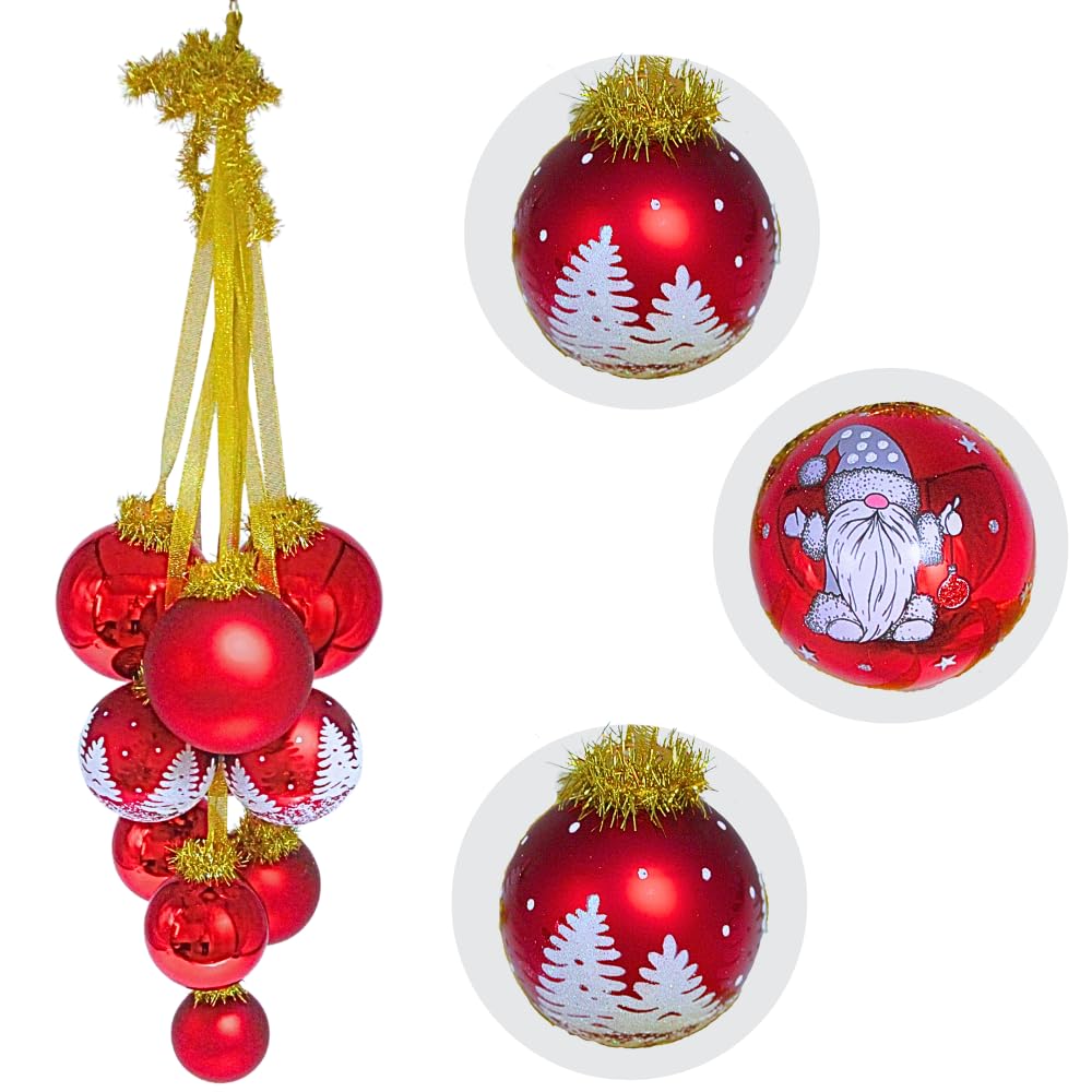 Dekohelden24 Lauschaer Christbaumschmuck - 10er Set Christbaumkugeln Lauscha, Glaskugeln, Fenstergehänge, Baumkugeln für Fenster, Fensterkugeln in rot, aus Lauscha, von 5 bis 8 cm.