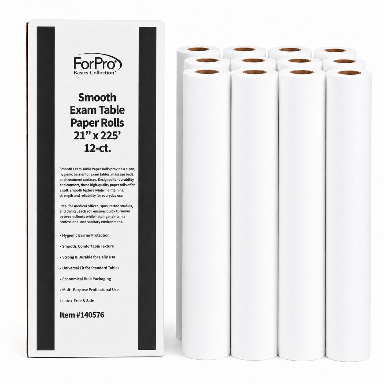 ForPro Basics Smooth Exam Table Paper Rolls, 12ct, 21" x 225'