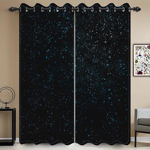 Miniatura 2 de Umpoo Cortinas opacas de cielo estrellado de 42 x 96 pulgadas brillantes estrellas azules brillantes galaxia abstracto cielo negro noche para sala