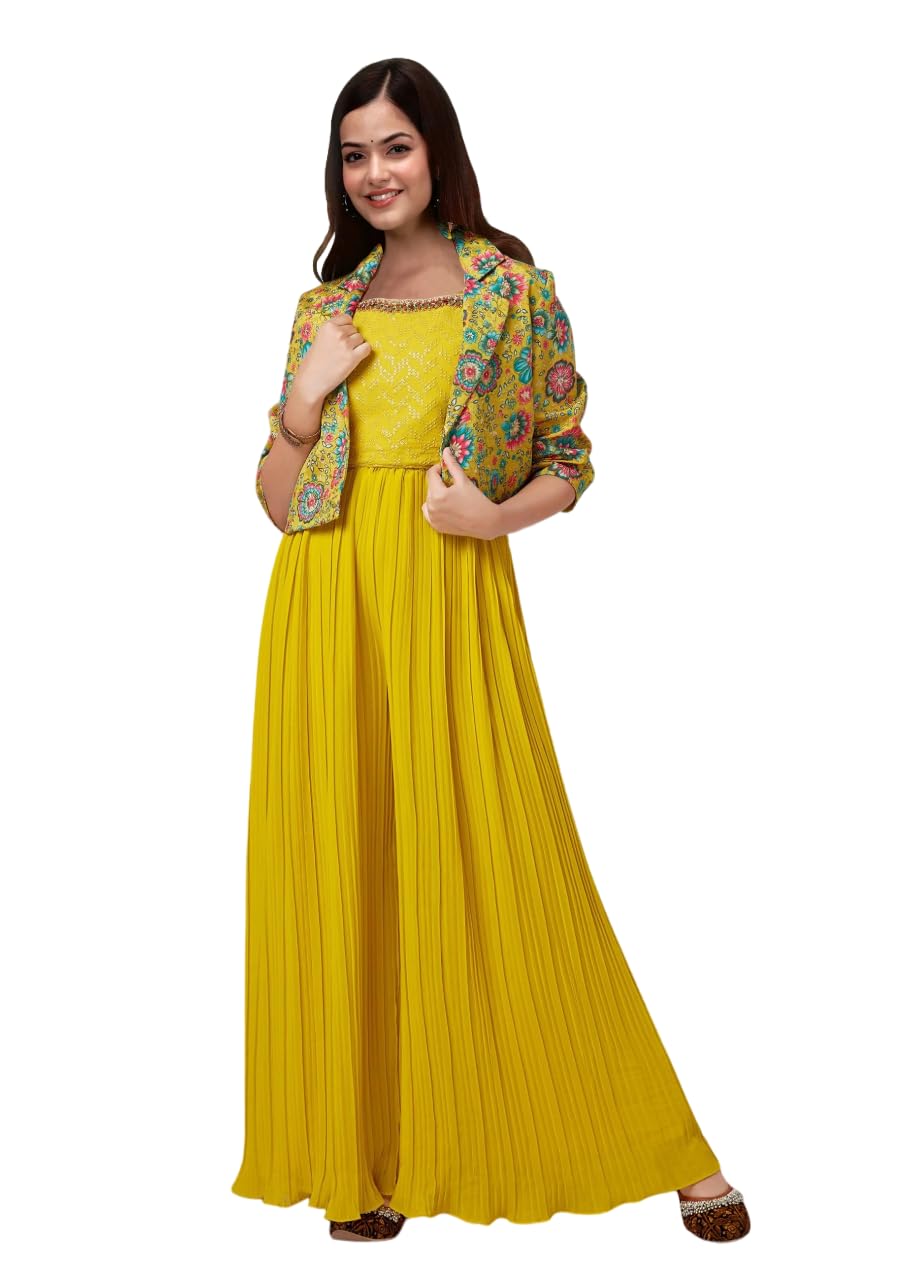 Women's Jacket Style Top and Plazzo Set