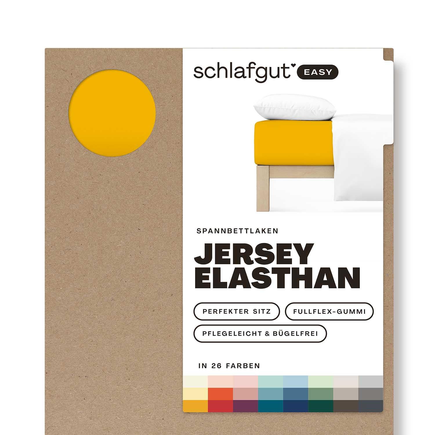Schlafgut Easy Jersey Elasthan Spannbettlaken 180x200 bis 200x220 Yellow Deep, Spannbetttuch aus superweicher Baumwolle mit Elasthan