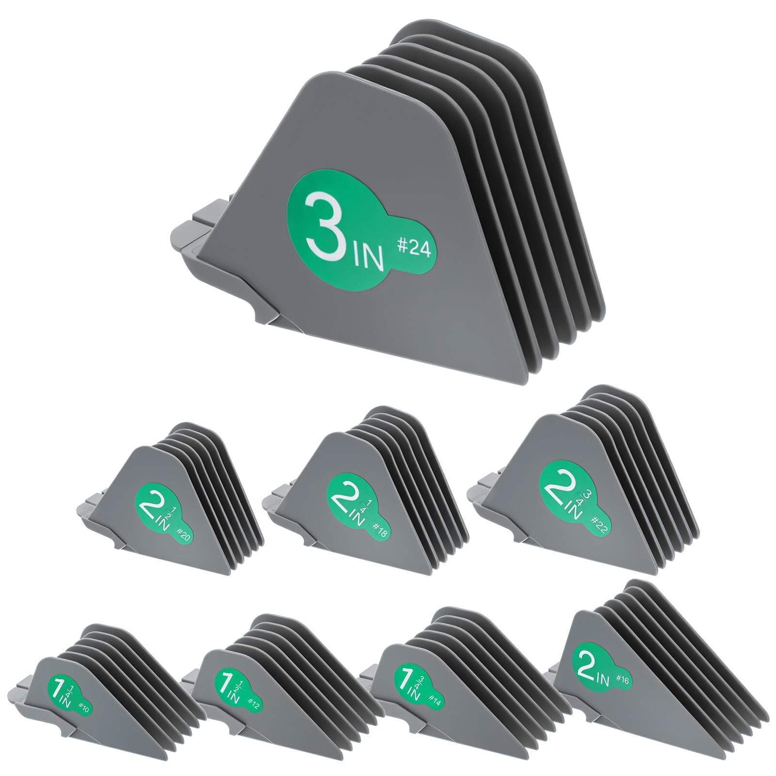 8 protectores de pelo de 3 pulgadas, guías de peines de corte de pelo grises, 1 y 1/4 pulgadas, 1 y 1/2 pulgadas, 2 pulgadas, # 16 n.º 12 n.º 10, compatible con la mayoría de cortadoras de pelo Wahl