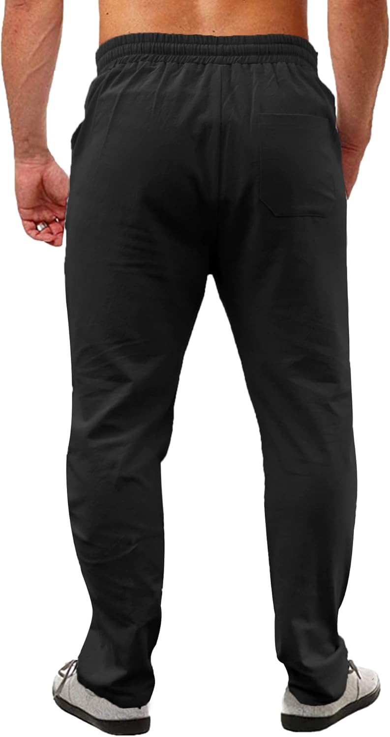 NANAMEEI Men's Cotton Linen Trousers Loose Fit Mens Drawstring Trousers Mens Yoga Pants 3