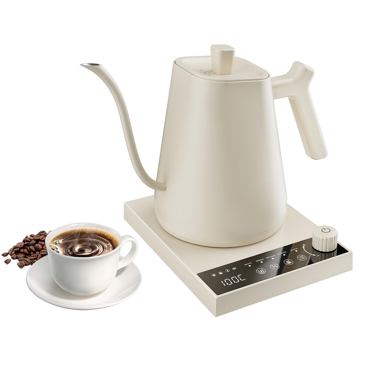 OKYUK Hervidor eléctrico con control de temperatura de ± 1.0 °C, boquilla de cuello de cisne, tetera de acero inoxidable para té, café y aeropress, retención de temperatura de 2 horas, cronómetro