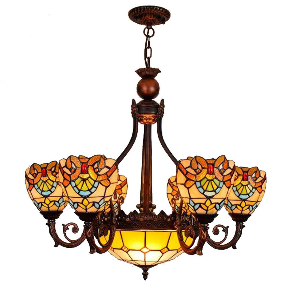 YNIYUJKL Baroque Retro Creativity Large Ceiling Lamp Many-Arm Chandelier, Tiffany-Style Stained Glass Pendant Lights Fixture For Dining Room, Living Room, Hallway