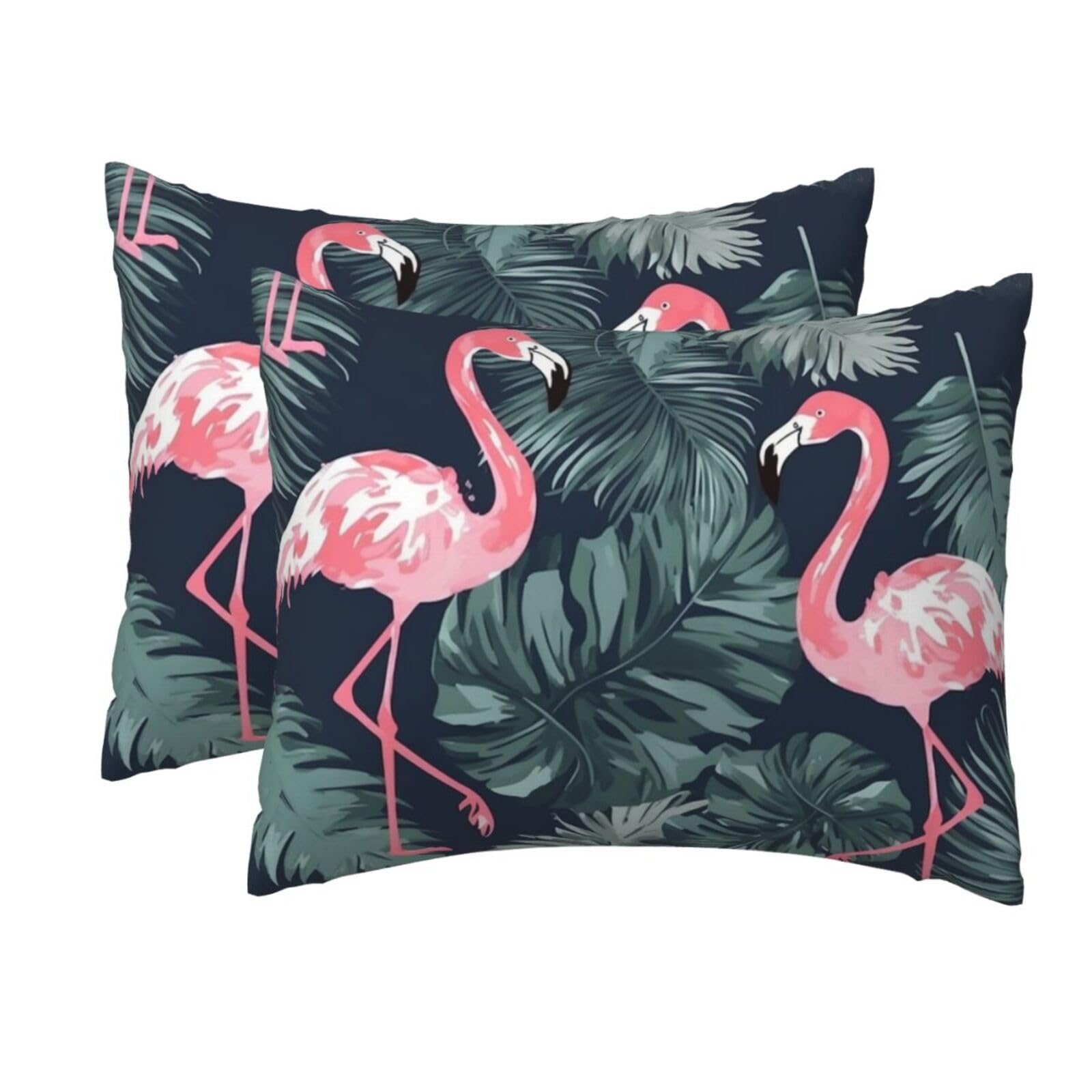 2 Pack Standard Size Pillow Cases for Hair and Skin Soft Breathable Pillow Case Covers with Hidden Zipper Flamingo and Leaves Pillowcase 20x26 Inches Pillow Cover for Sleeping Gift