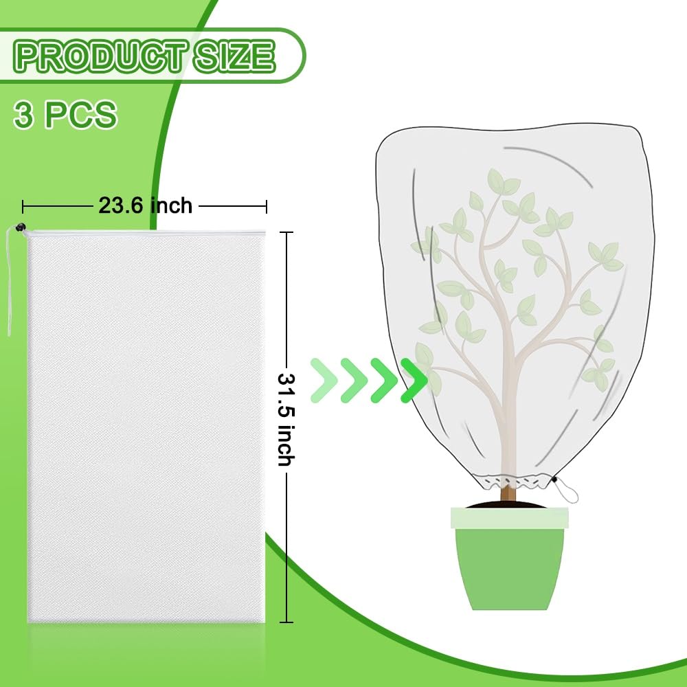 LucyPhy Plant Covers Freeze Protection Winter Reusable Plants Jacket Frost Blanket Warm Reusable Plant Cover Bags for Winter Frost Sun Outdoor Garden Plants Protection(23.6x31.5inch 3PCS)