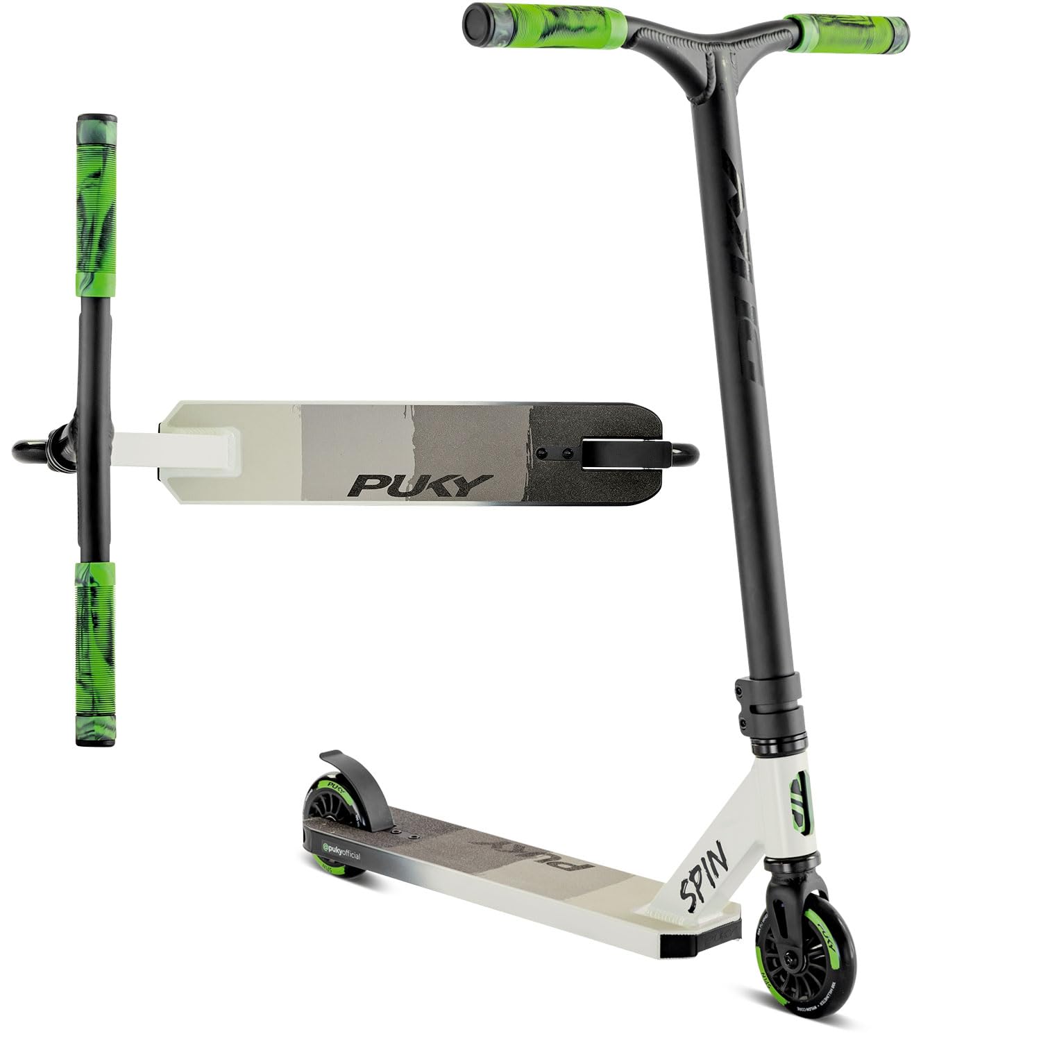 Trottinette à poussée aluminium guidon réglable roues 10 cm noir vert