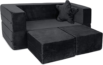 Milliard Kids Couch - Modular Kids Sofa for Toddler and Baby Playroom/Bedroom Furniture (Black) with Bonus Pillow