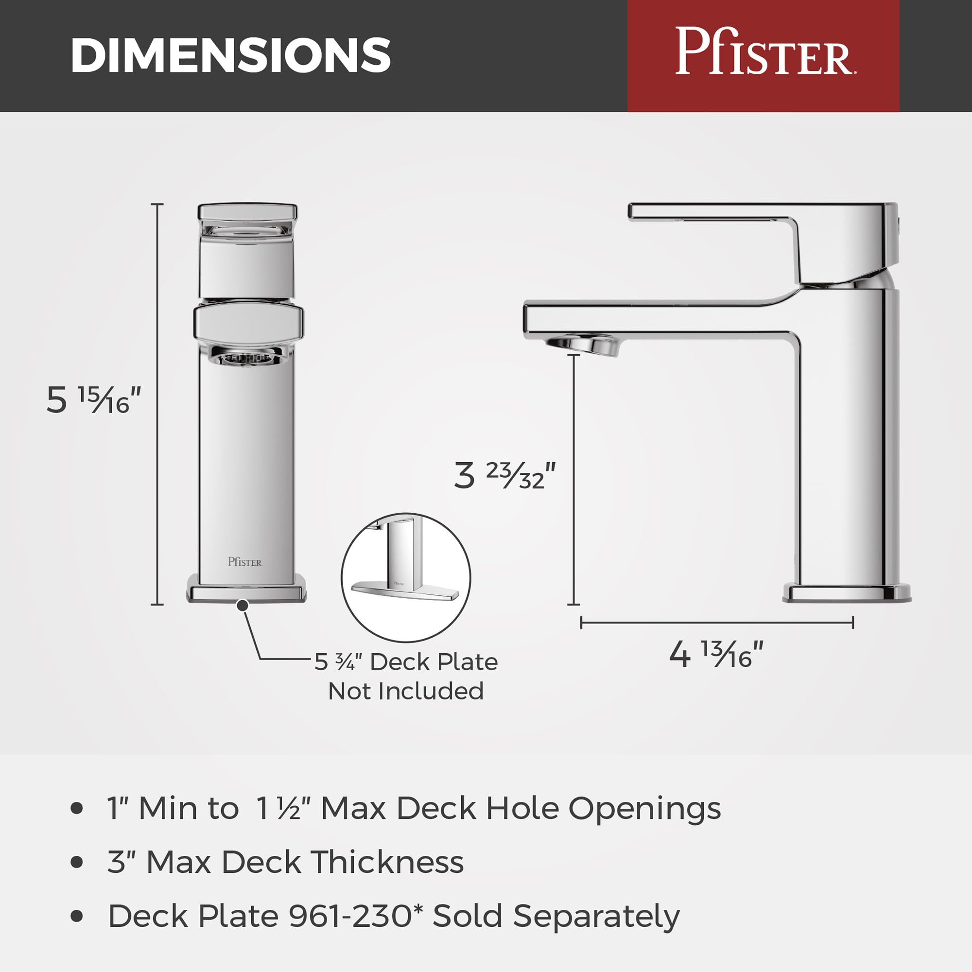 Pfister LG42-DAPC Deckard - Rubinetto monoforo per bagno, 1,2 GPM