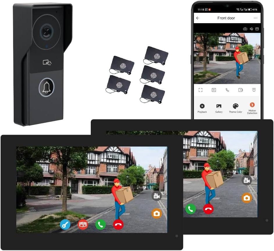 2pin-Wired 2MP HD Indoor 7″ WiFi Monitor Smart Home Video Doorbell Intercom System, Remote APP Phone Unlock Video Record Motion Detect 2-Way Talk IR Camera Door Bell 1x doorbell + 2 x 7in Monitor