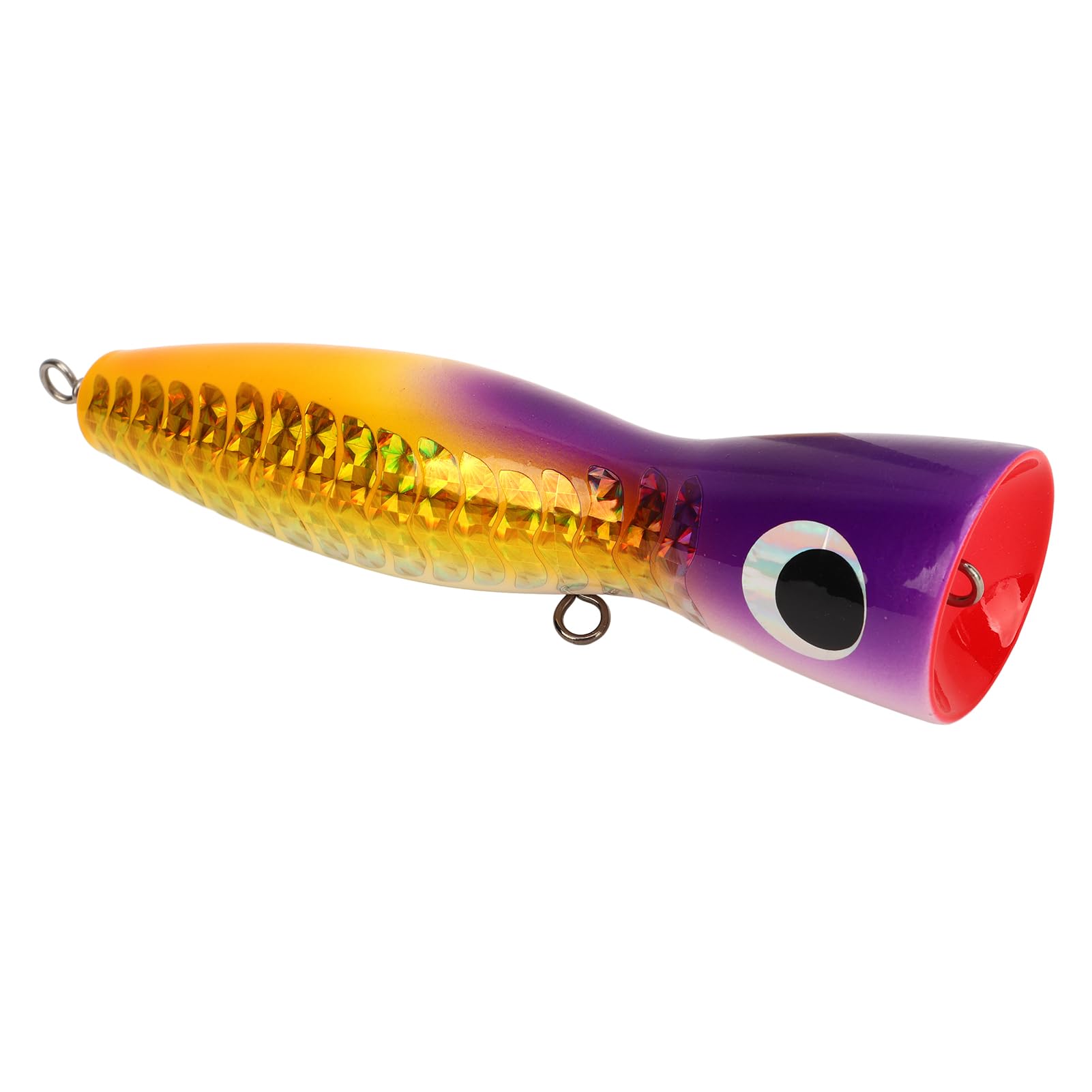 Offshore Fishing Lures, Big Popper Lure Attractive Color Reflective Design Basswood 18cm 120g Wooden Bait for Bass Tuna GT Trout(Yellow Purple)