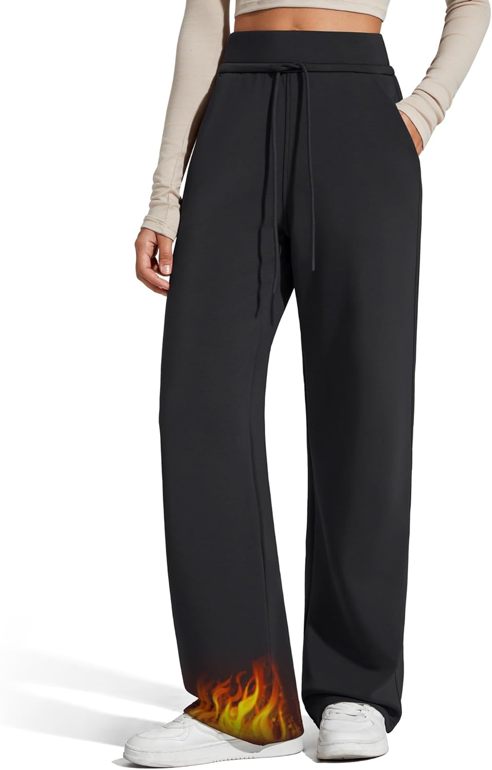 G4Free Smoofit Fleece Lined Wide Leg Sweatpants for Women Drawstring Thermal Casual Pants with Pockets