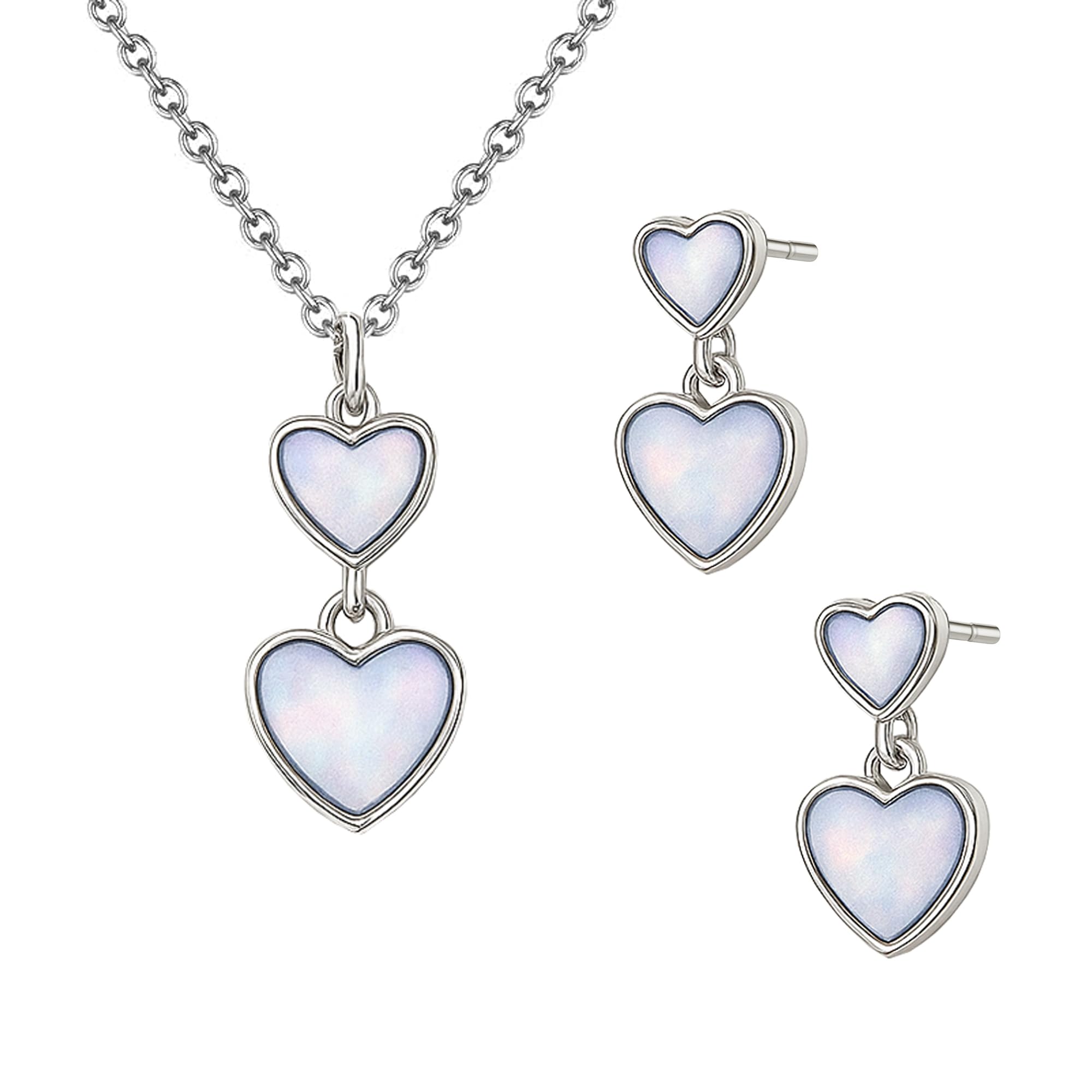 Schmuckset 925 Silber Damen Halskette Ohrringe Perlmutt Herzen für Damen Mädchen Freundin Mutter zum Geburtstag Jahrestag Kommunion Konfirmation Valentinstag