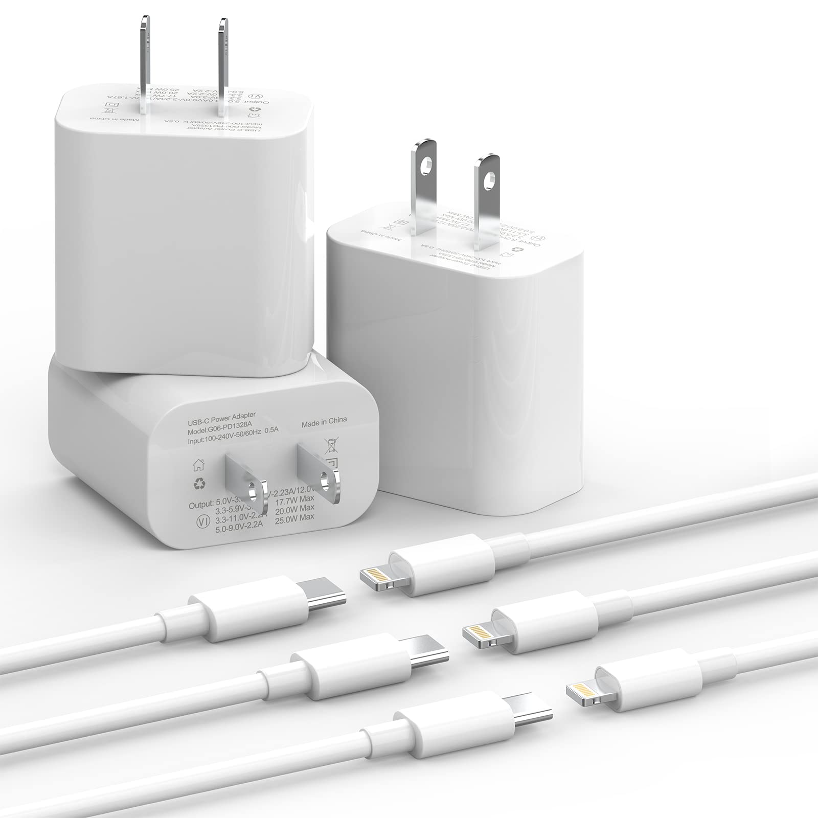 Apple iPhone USB C Charger, 3Pack 20W USB C Wall Charger with 6FT Type C to Lightning Cable, Fast Charging for iPhone 14/13/12/11 Pro/Pro Max/XS Max/XS/XR/X/SE/8