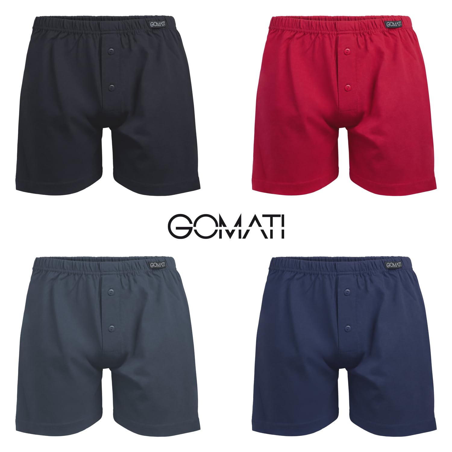 Gomati Herren Jersey Boxershorts (4 Stück) Stretch Unterhose aus Baumwolle